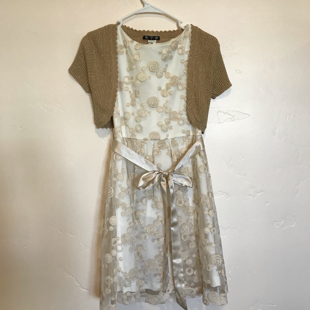 Gold and cream dress.